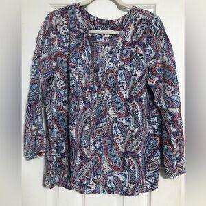J.Jill paisley V neck pintuck blouse shirt women’s‎ size medium petite  boho